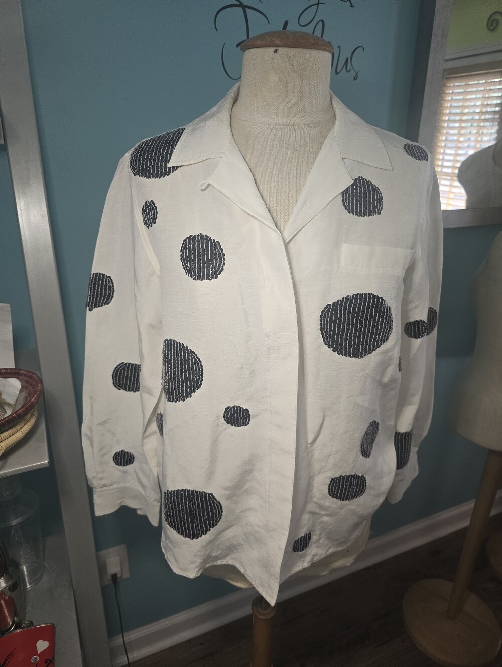 ⚡️Stunning Sequin Polka Dot Linen Blouse by Diane Gilman